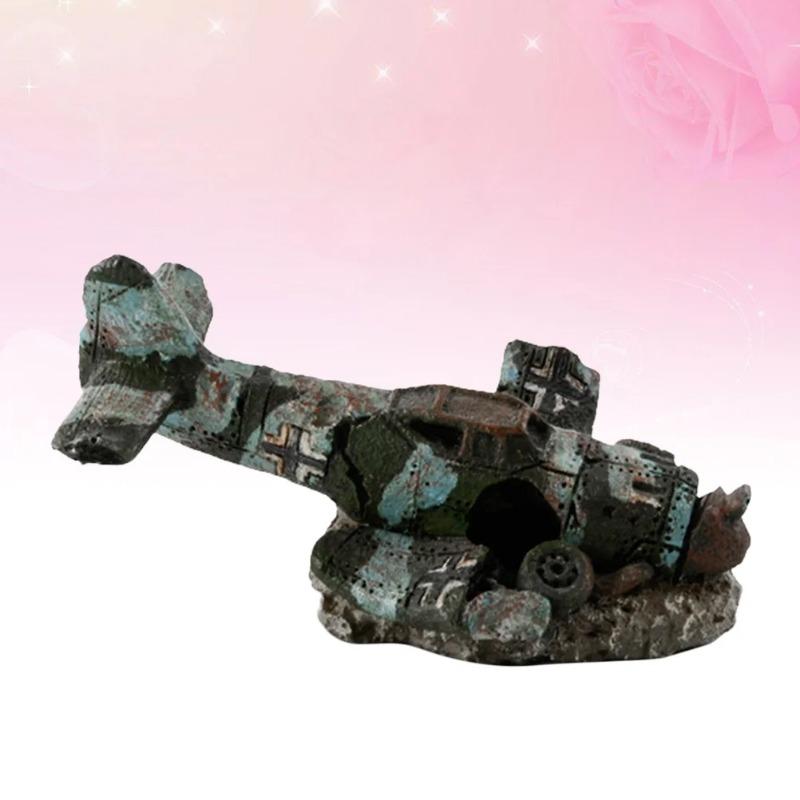 1PC Mini Resin Craft Fish Tank Plane Artificial Plane Wreckage Decor Aquarium Landscape Ornament