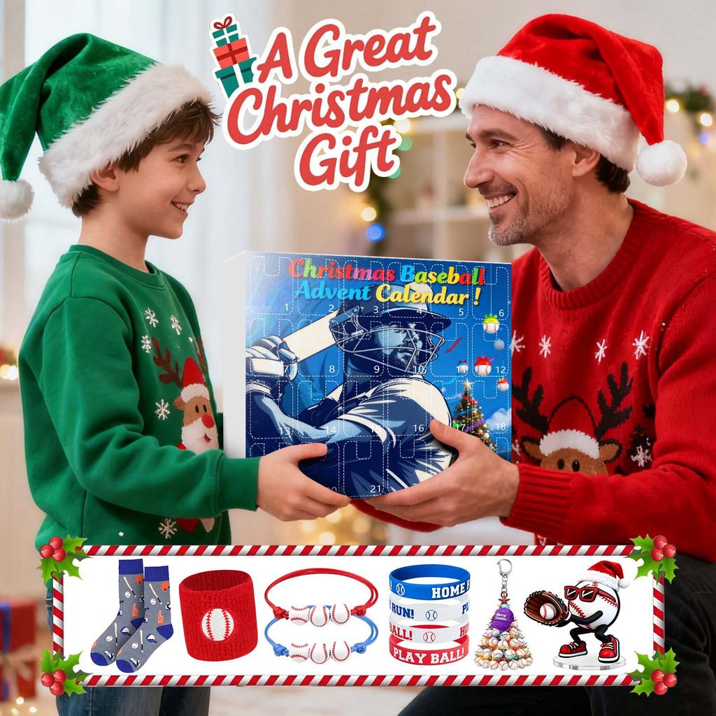 23d Weihnachts-Adventskalender, Baseball-Spielzeug für Kinder und Jugendliche, Überraschungs-Geschenkboxen für Jungen, Mädchen und Jugendliche, Baseball-Zubehör und Dekorationen
