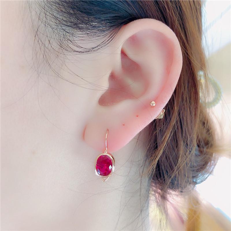 Russian Purple Gold Shiny Red Stone Egg Surface Simple Atmosphere Fashionable Foreign Style Rose Gold Plated Color Gold Earrings Set