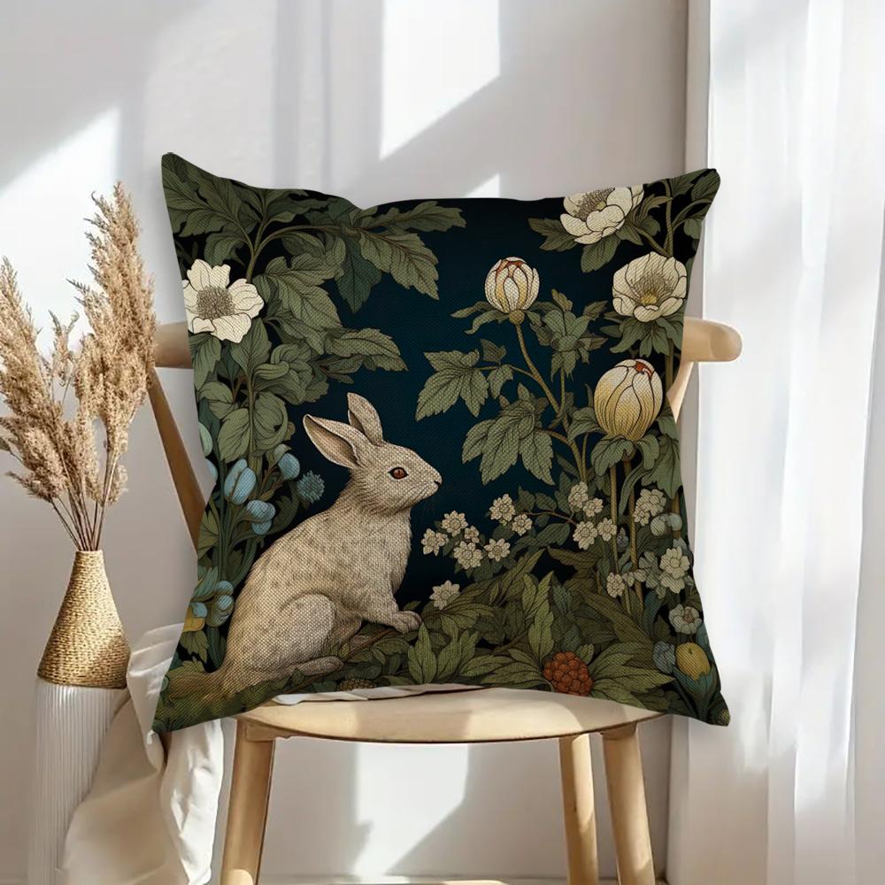 Rabbit In The Bush Pillowcase Wedding Decorative Linen Pillow Case For Home Pillow Cover 45X45(One Sides)