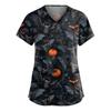 Tuta da donna alla moda con scollo a V, manica corta, con tasche, top stampati per Halloween, abbigliamento