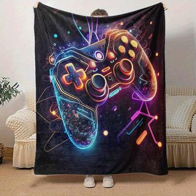1pc Game Controller Printing Lightweight Flannel Blanket, Comfortable and Warm Blanket, for Camping Sofa Bed and Couch Office, In All Seasons