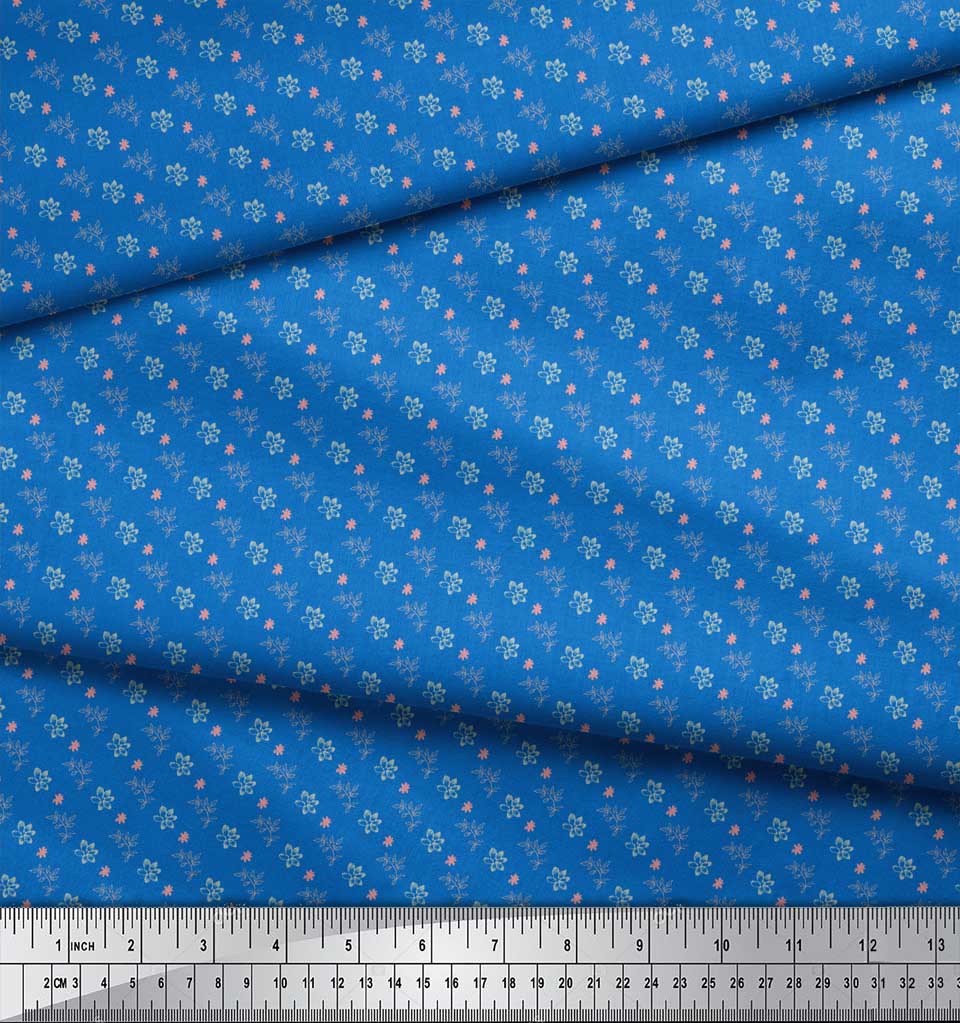 Soimoi Blue Japan Crepe Satin Fabric Leaf Floral Print Sewing Fabric Metre 42 Inch