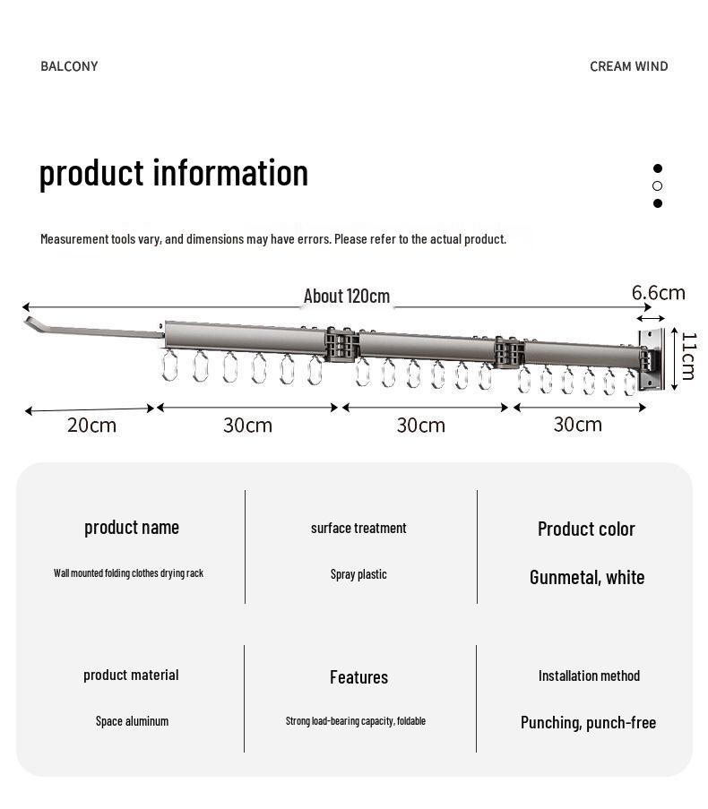 Wall-Mounted Retractable Folding Clothes Drying Rack for Indoor/Balcony Use