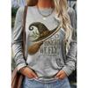 Tops for Women Magic Hat Print  Round Neck Long Sleeve T-shirt Fall Casual Slim Pullover Women's Long Sleeve Top