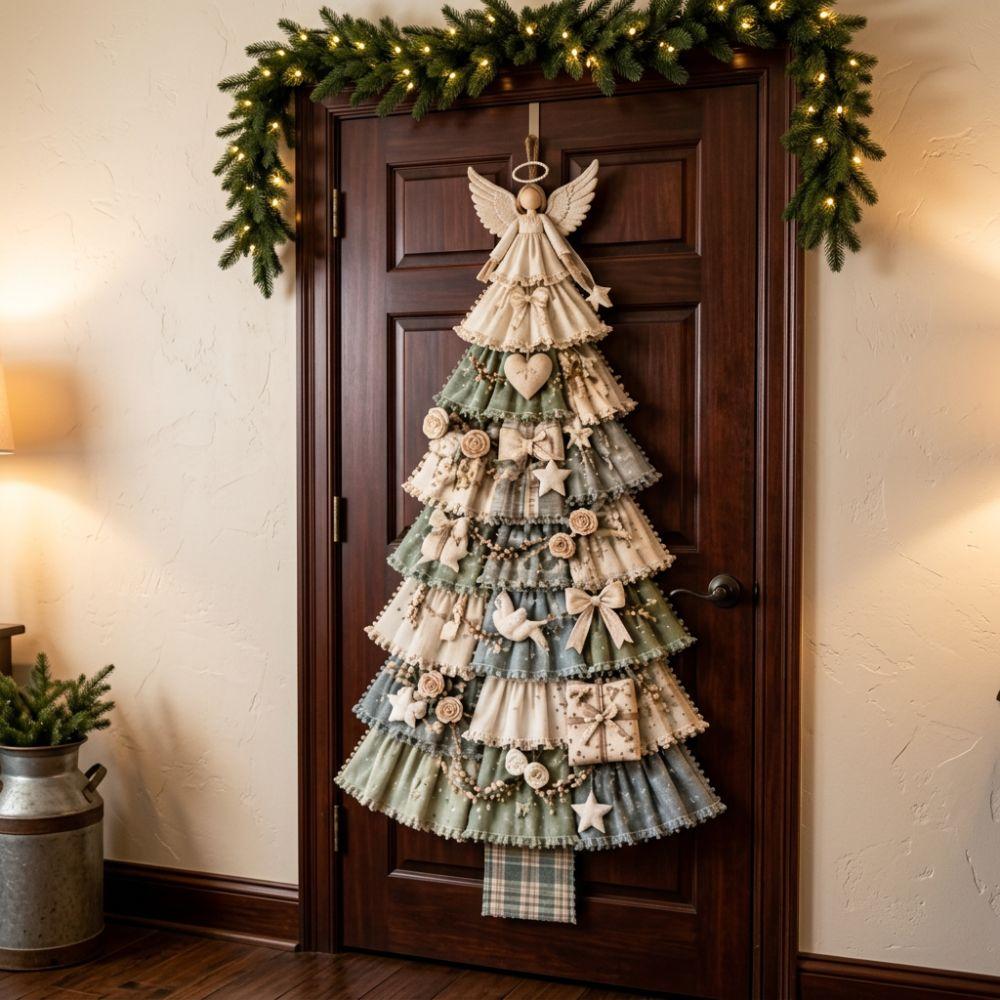 Vintage Oversized Fabric Christmas Tree Hand-Sewn DIY Christmas Patchwork Craft Kit  Front Door