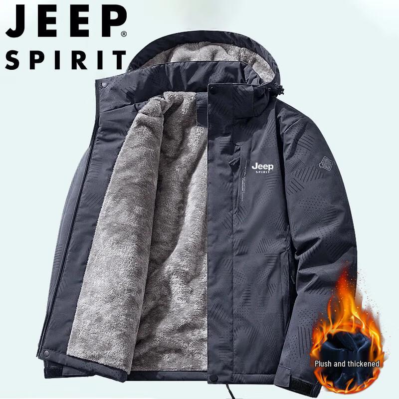 JEEP SPIRIT Men's Plush-Lined Thickened Windproof Casual Jacket