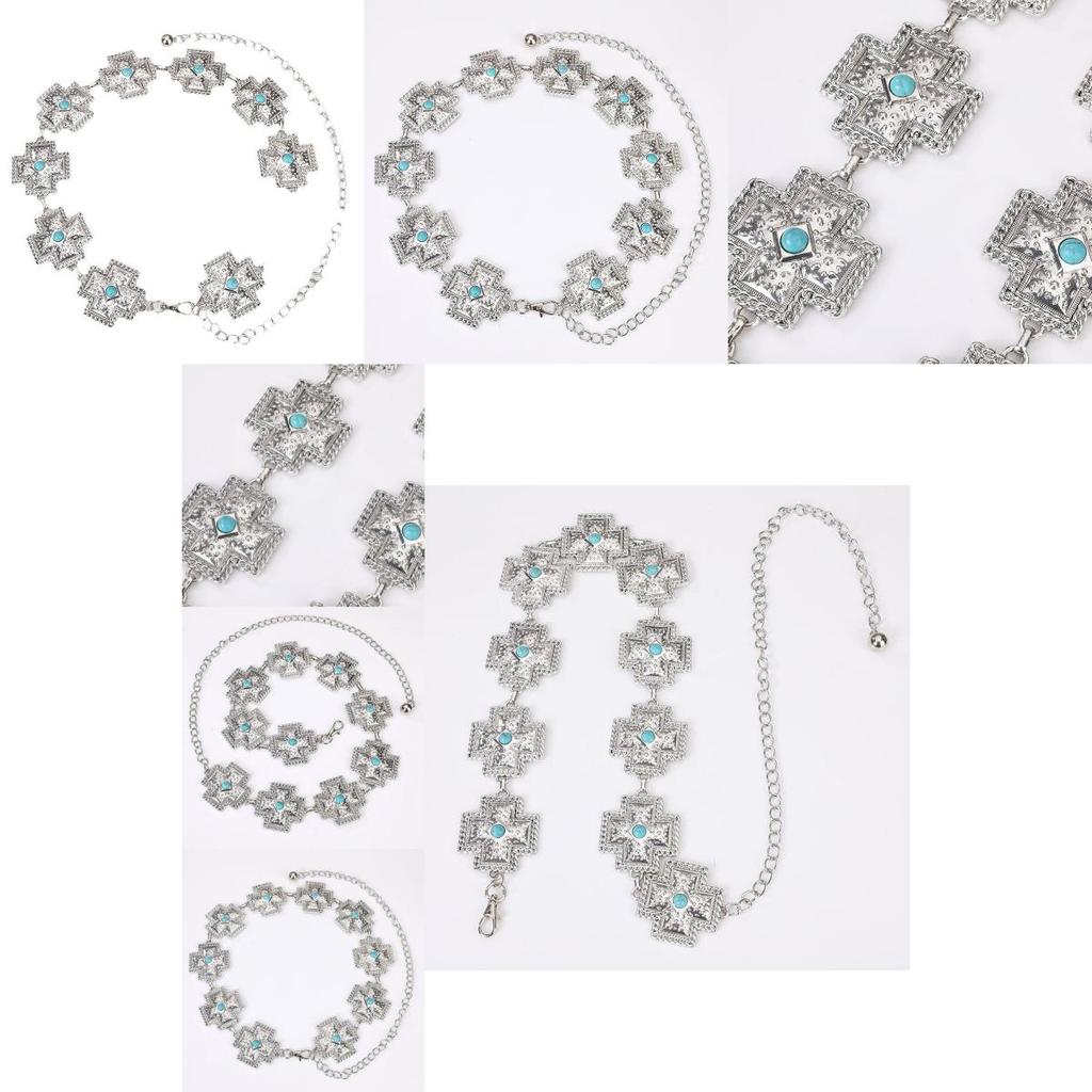 Bohemian Turquoise Cross Waist Chain For Women With Metal Embellishments For Summer Fashion