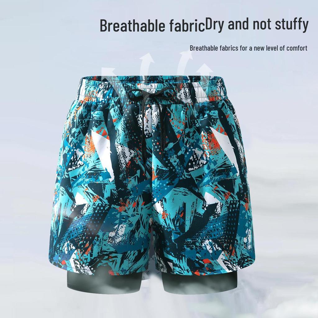 Men's Quick-Dry Double Layer Swim Trunks - Breathable, Loose Fit Beach & Sport Shorts