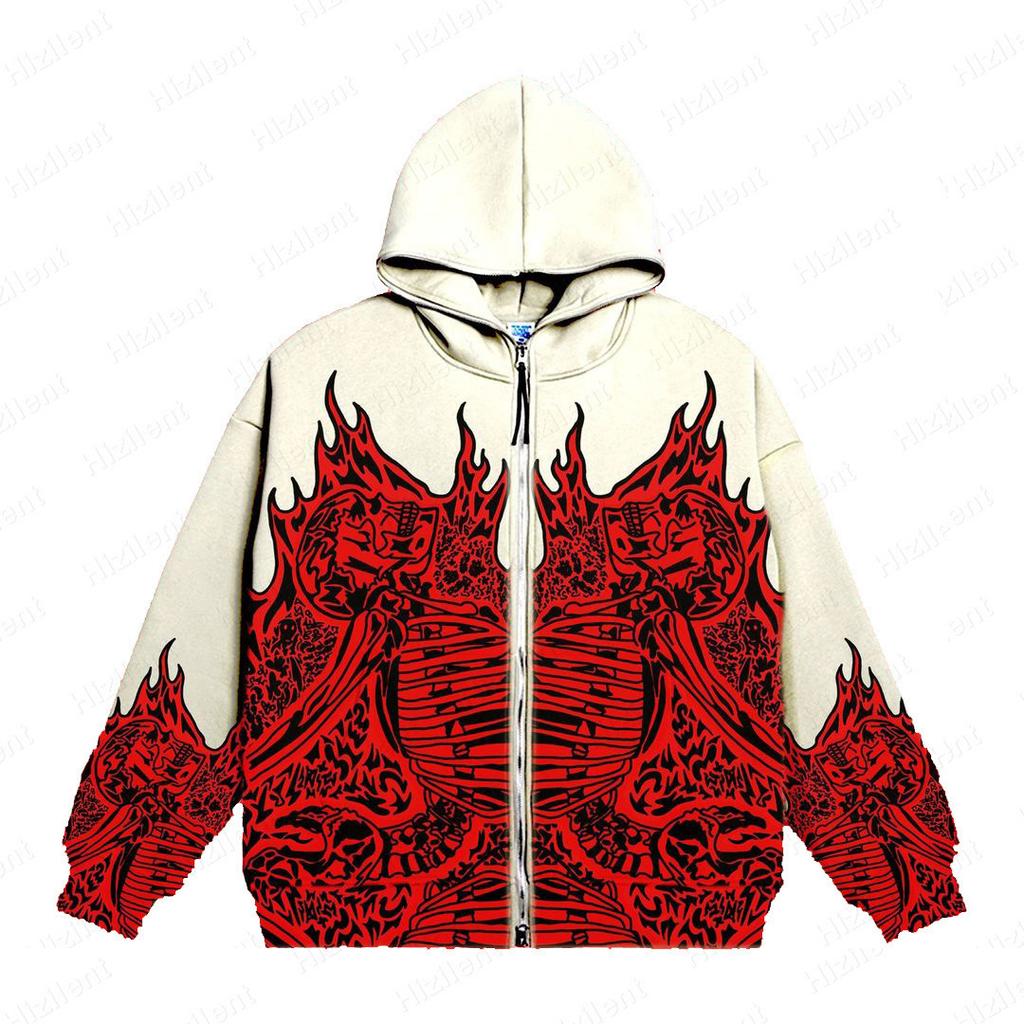2025 cross-border European Y2K sweater streetwear retro skull hoodie zip hoodie gothic top