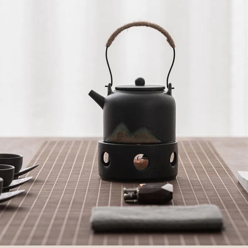 Japanischer Teekannenwärmer aus Keramik – Teekocher mit Kerzenheizung und Teesieb-Set für Kung-Fu-Tee oder Aromatherapie