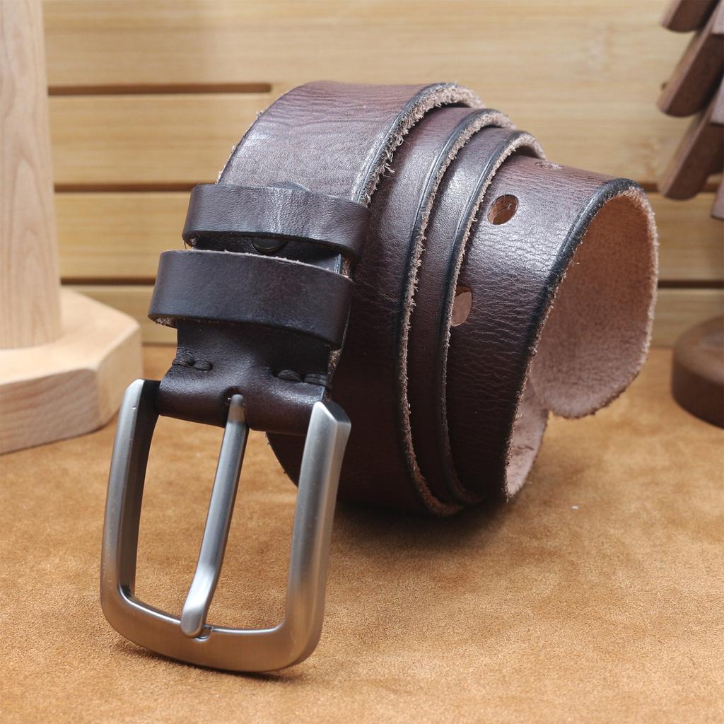 Pure Cowhide Belt Men'S Genuine Leather Retro Casual Cowhide Belt, First Layer Cowhide Pin Buckle Belt Handmade Belt