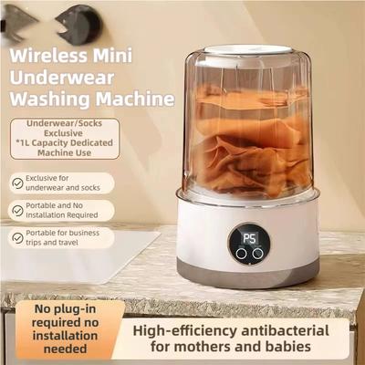 Cordless 1L Mini Washer USB Rechargeable 3000mAh 2-Speed Portable Washing Machine For Travel Socks Underwear Clothes Washing Cups
