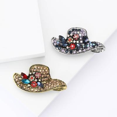 Japan And Korea Exquisite Retro Alloy Rhinestone Hat Brooch Temperament Versatile Women'S Suit Cardigan Corsage Jewelry Pin