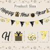 Happy New Year 2026 Banner Black Glitte Pre-Assembled New Years Eve Sign Garland Banner for 2026 NYE Party Supplies Decorations Holiday Home Hanging