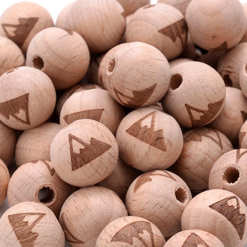 

16mm 10Pcs Beech Beads Wooden Teether Rainbow Animal Two-sided Printed Round Teether Beads for Pacifier Teething Necklace Chain