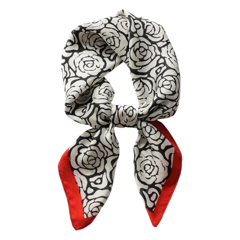 

French Silk Scarf with Camellia Flower Pattern Multipurpose Neck Wrap Square Shawl Bag Band for Women Dresses красный