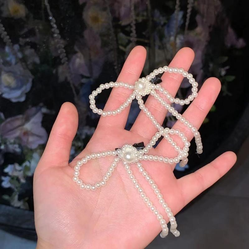 Artificial Pearls Bowtie Hairpin Duckbills Clip Barrettes Braids Clip Hair Decors
