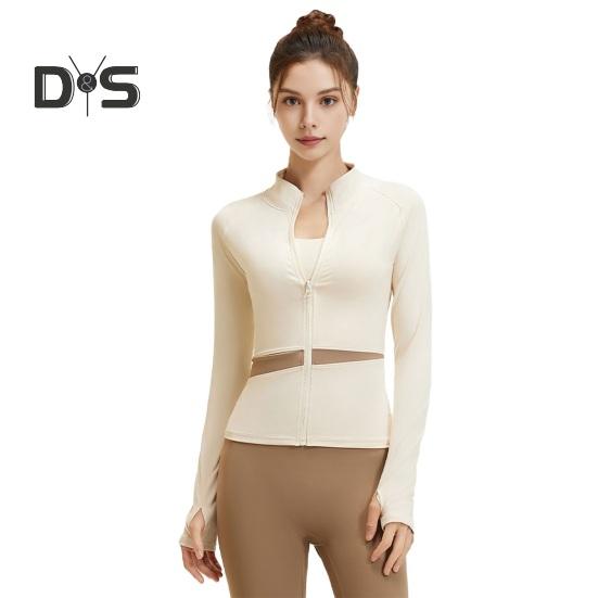 Women's Workout Jacket Full Zip Up Cropped Yoga Jacket Long Sleeve Slim Fit Athletic Top Running Track Sportwear for Fitness