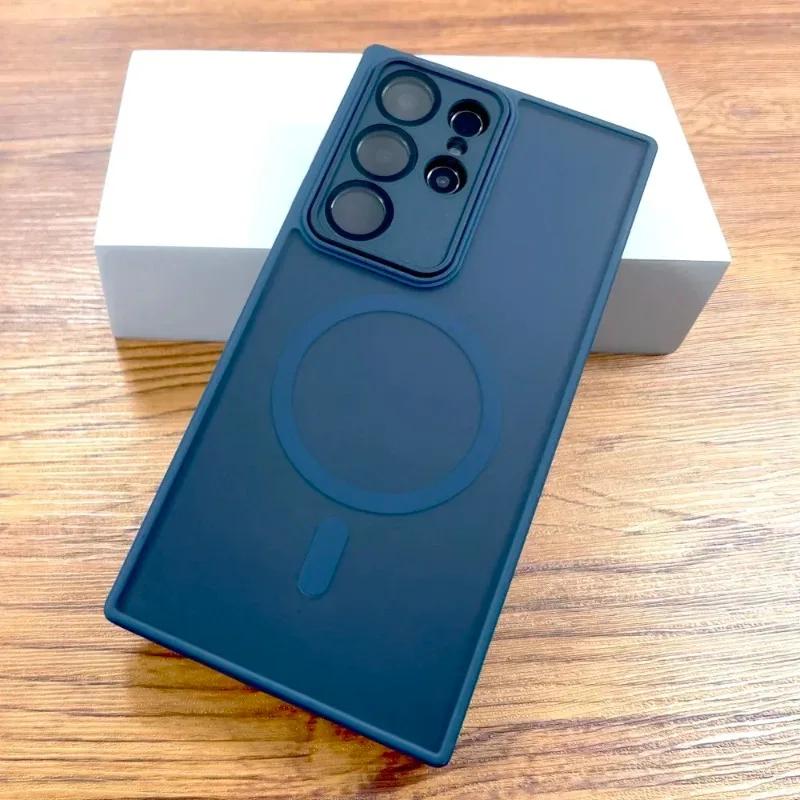 Luxury Matte Case For Samsung Galaxy S25 S24 23 S22 Ultra Plus S23Ultra S24Ultra For Magsafe Wireless Charge Camera Glass Covers