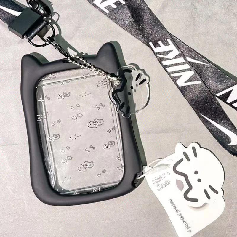 Cat Ear Photocard Holders Cute Photo Frame Student Campus Meal Card Cover Backbag Pendant Ornament Keychain Id Card Holder