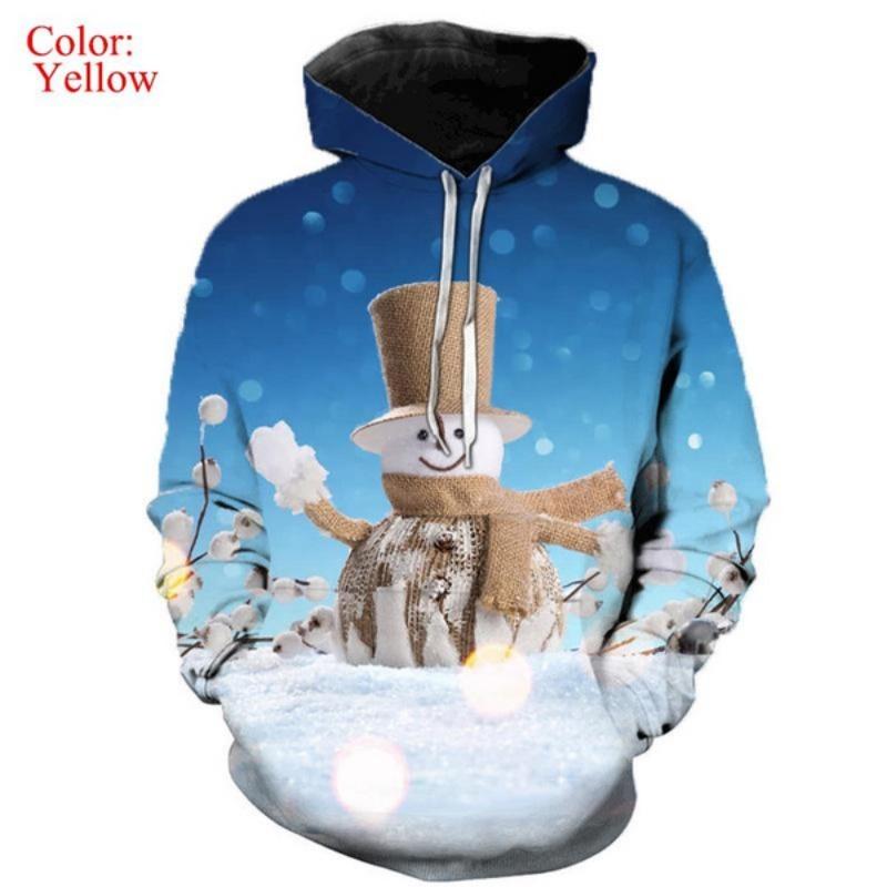 

Новые стили Рождественский снеговик 3D цифровой принт толстовка с капюшоном свитер для мужчин и женщин снеговик принт повседневный с капюшоном 2XL