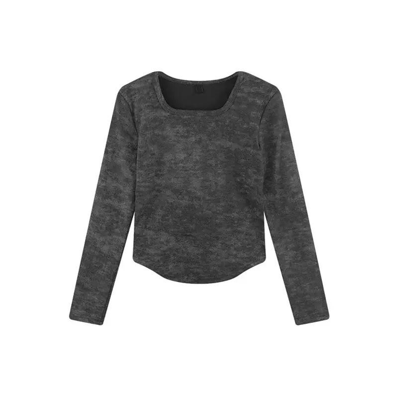 Women's French Square Neck Tie-Dye Thermal Slim-Fit Long Sleeve Top - Autumn/Winter New Arrival