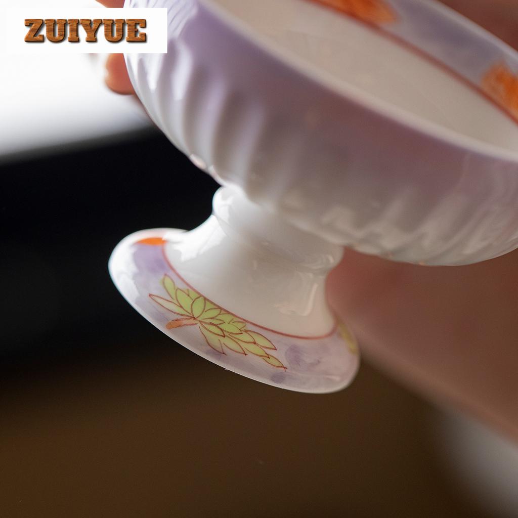 80ml Hand-painted Flowers High Foot Teacup Elegant Tea Bowl Tea Pair Tea-tasting Fragrance Cup Chazhan Master Cups Tea Services