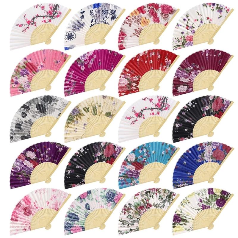 Large Folding Hand Fan Vintage Floral Fan for Women Girls Wedding Festival Dance Gift Performances Home Decorations
