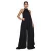 Tuta da donna con scollo all'americana, senza maniche, tinta unita, in chiffon, gamba larga, schiena scoperta, morbida, fluida, pantaloni lunghi, tutina