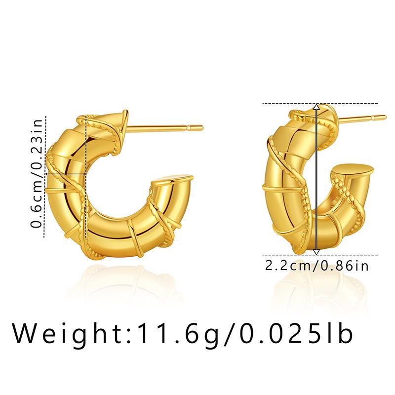 Classic European American Style Daily Versatile Semicircle C Shaped 18k Gold Plated Stud Earrings