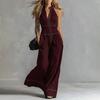 Huaqianguhh Women's Sleeveless Jumpsuit, Zip Up Stand Collar Wide Leg Pants Rompers, Casual Summer One Piece Outfits with Pockets