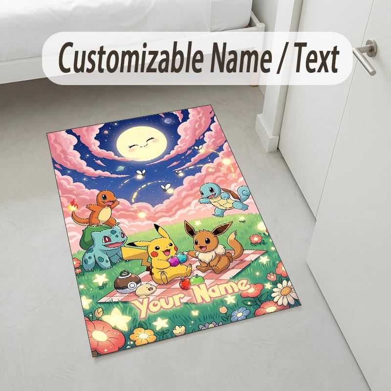 Personalized Crystal Velvet Carpet,Pokémon Custom Printed Name, Plush Area Rug For Home Indoor Decor
