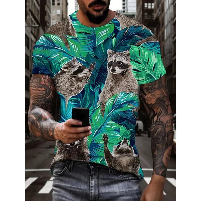 

Men s 3D Raccoon Printed T-shirt Casual Short Sleeved Round Neck Breathable Polyester Fabric Summer Style 6XL