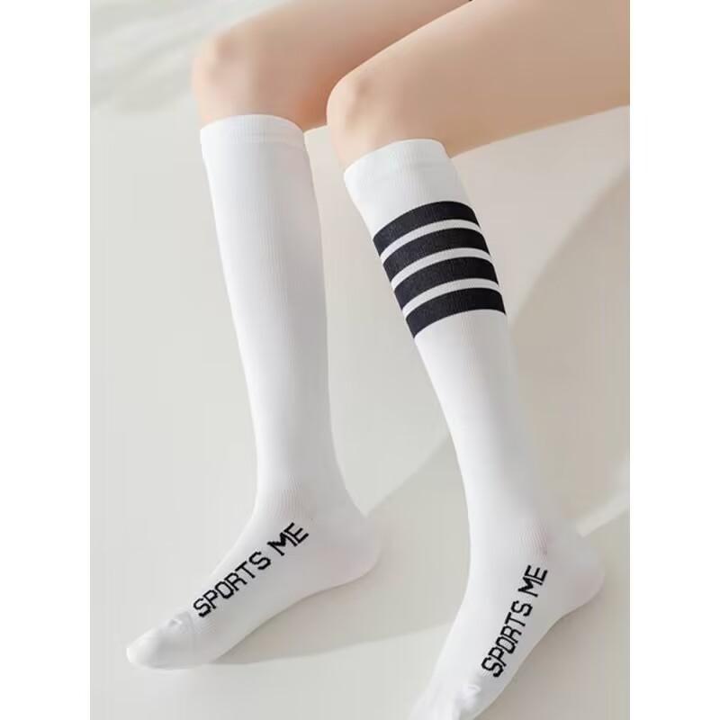 

Female Spring and Autumn Skipping Rope Pressure Fitness Running Thin Leg Striped Sports Calf Socks 1 pair білий