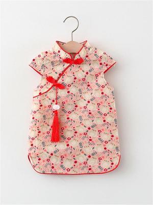 Cheongsam estivo da bambina: Abito Hanfu con Stampa Coniglio dei Cartoni Animati