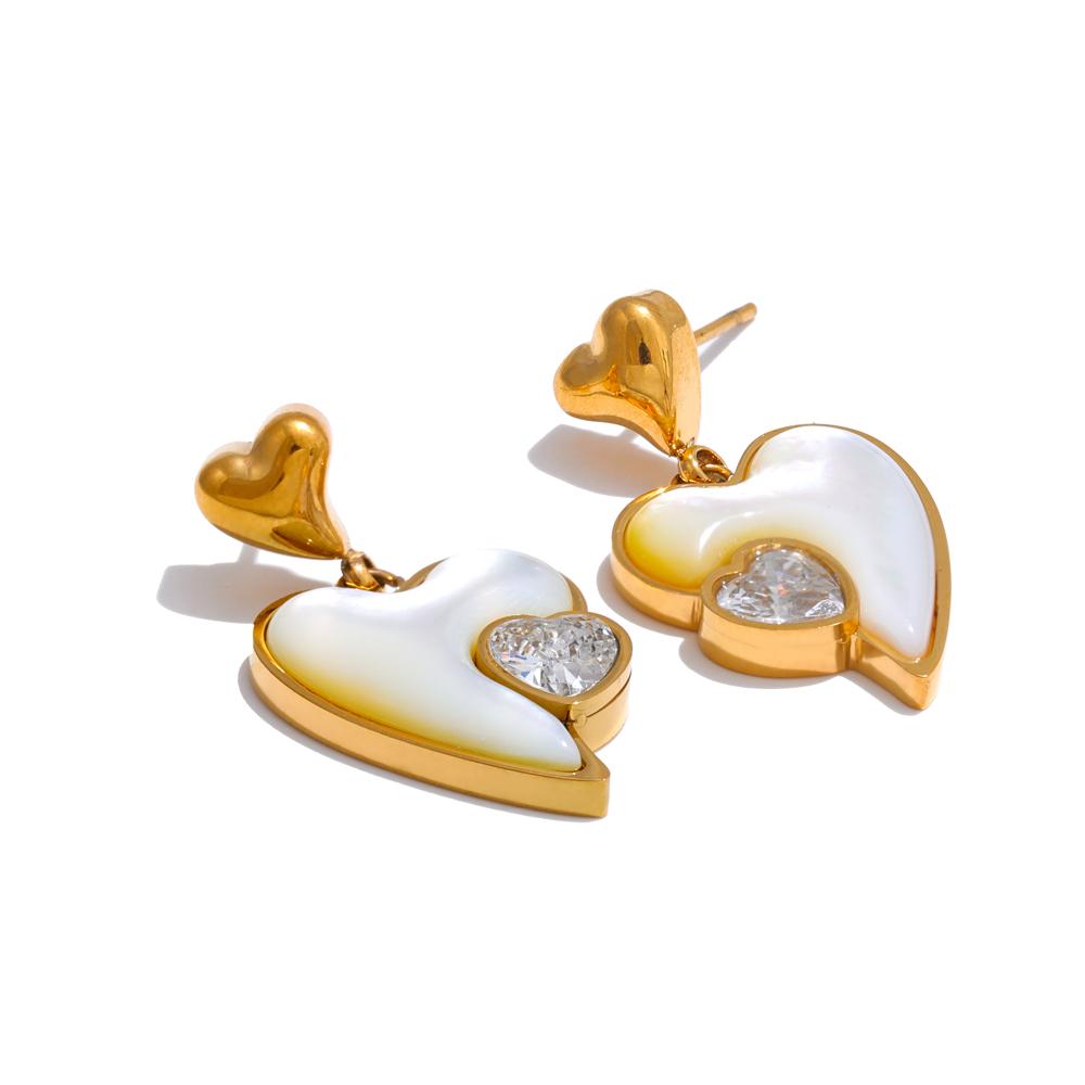 

Yhpup Exclusive Shell Zirconia Heart Love Drop Earrings High Quality Stainless Steel PVD Plated Exquisite Jewelry