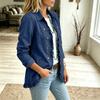 Doppelreihige Damen-Jeansjacke mit Rüschensaum für Freizeitkleidung
