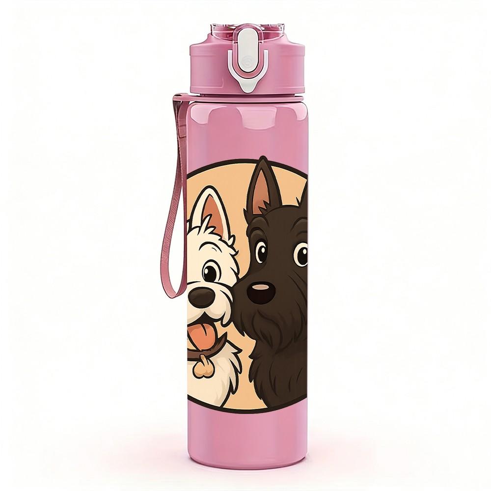 1PC Dog Couple Portrait Frame Print 750ml Color Plastic Sports Water Bottle Leakproof Flip Straw Lid Suitable for Sports Office Home Use