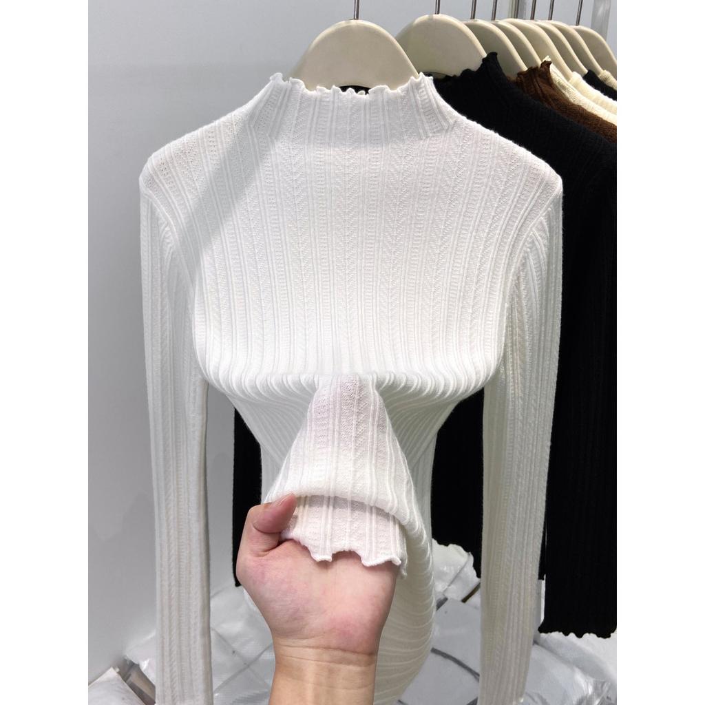 Inside temperament semi-turtleneck slim-fitting long-sleeved knitted sweater women's winter versatile casual sweater base