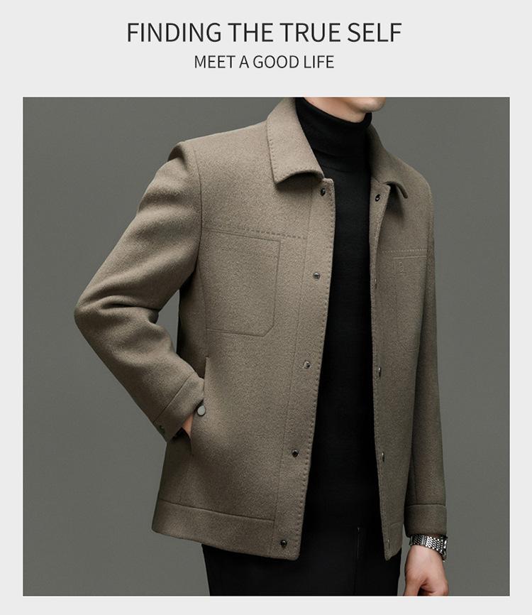 Men's Fashionable Winter Wool Jacket with Detachable Down Liner and Stand Collar