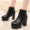 8cm 10cm Small Size 33-43 Thick Bottom Platform Shoes Ankle Boots with Fur 2025 Block High Heels Genuine Leather Boots Office