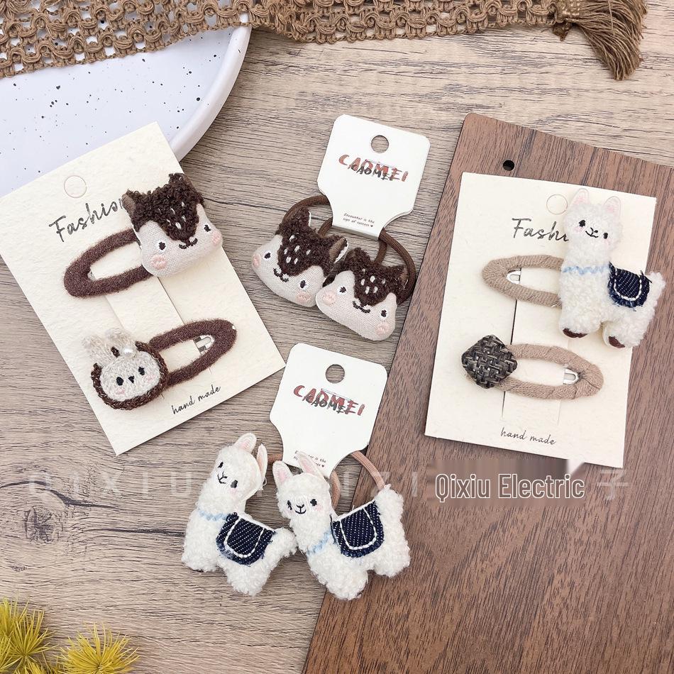 Plush Alpaca Cartoon Hair Clips for Girls - Cute Frizzy Bang Ties & Retro Handmade Accessories