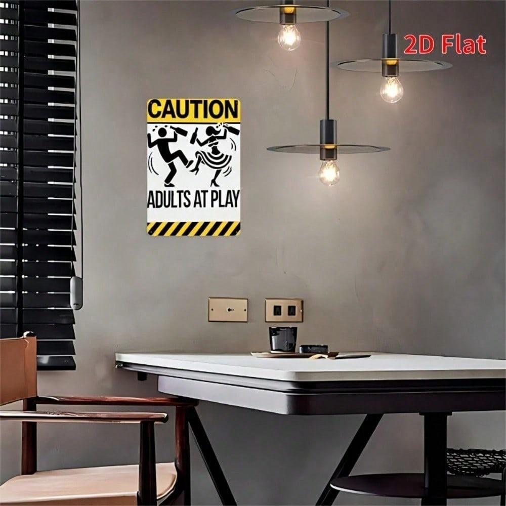 Funny Vintage Metal Wall Sign Adults At Play Caution Silhouette Iron Home Decor 8x12 Inch