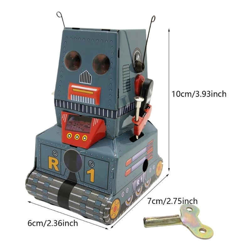 Novelty Windup Model Robot Toy Fun Walking Robot Figurine Children Birthday Gift Iron Tin Toy Theme Event Decoration