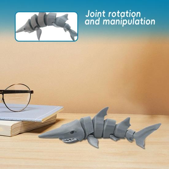 3D Printed Shark Figurine Movable Joints Shark Figure Articulated Sea Animal Model Fidget Toy Home Office Desktop Decoration Ornament