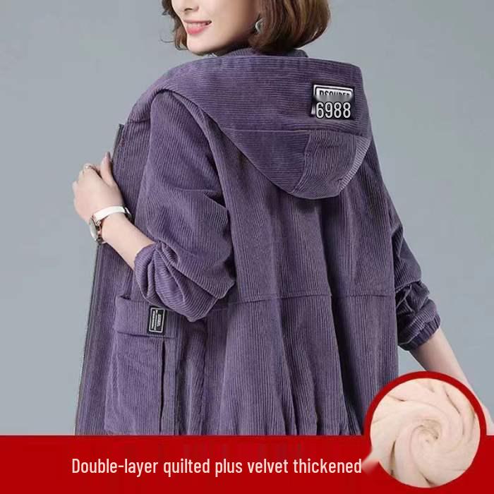 Women's Winter Corduroy Jacket with Fleece Lining, Slimming & Loose Fit, Designed for Moms