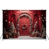 Mocsicka Christmas Red Door Background For Photography Xmas Tree Adult Kids Children Backdrop Banner Decoration Studio Photozone