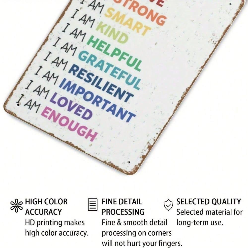 1PC Positive Affirmations Rainbow Quote Tin Sign You Are Brave Motivational Kids Self Esteem Unframed Wall Art 20x3 Inch