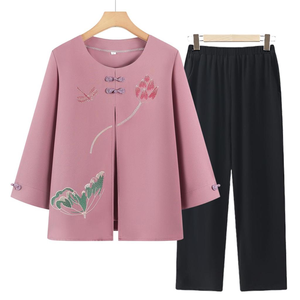 Mom's Stylish Chinese-Style Summer Top: Elegant Fake Two-Piece for Women and Grandmas